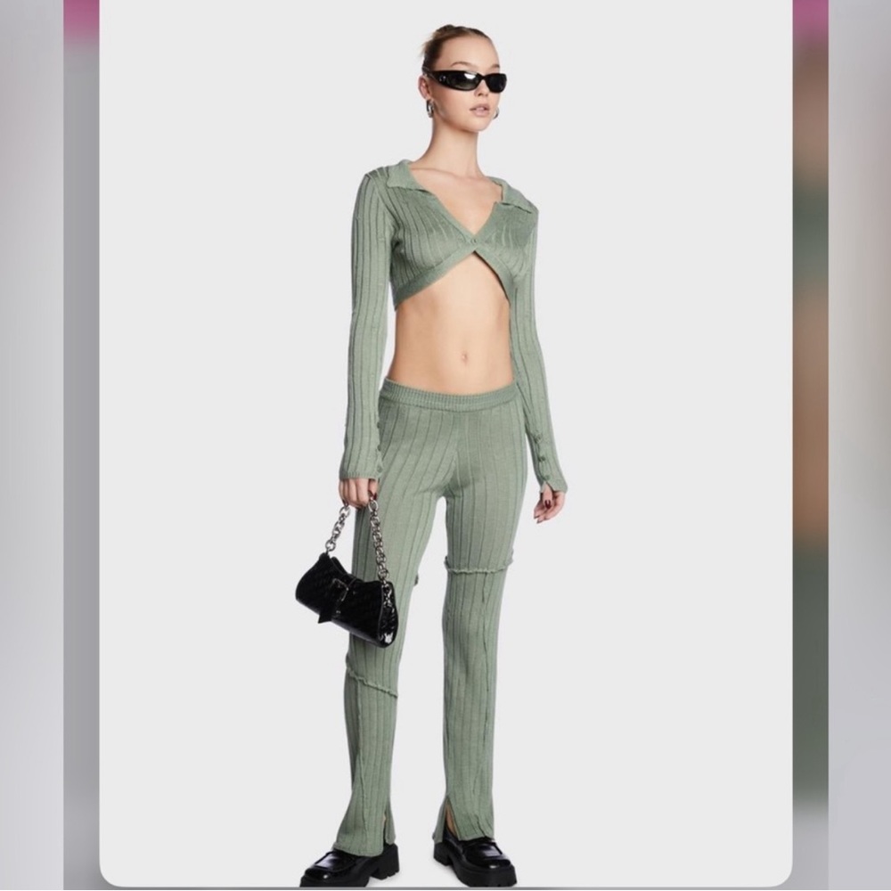 Edikted Harley Knitted Crop Top Flared Knitted Pants Worn by Megan Fox Green XS